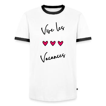 MAÎTRESSE. MERCI. MERCI MAÎTRESSE - T-shirt contrasté Homme - blanc/noir - Devant - AI Model Female 172 light (172cm) & AI Model Male 178 dark (178cm)