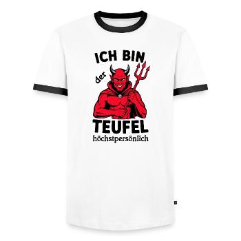Devil Costume Satan Halloween Horror Carnival - Men's Ringer Shirt - white/black - Front - AI Model Female 172 light (172cm) & AI Model Male 178 dark (178cm)