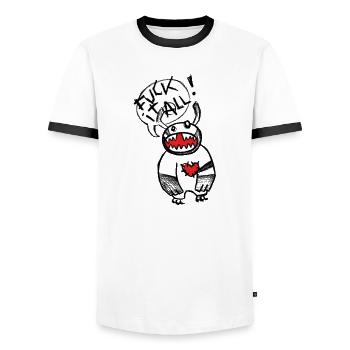 F*** it all! - Men's Ringer Shirt - white/black - Front - AI Model Female 172 light (172cm) & AI Model Male 178 dark (178cm)