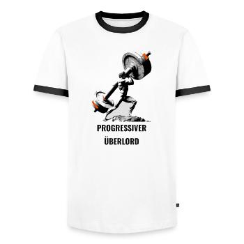 Progressiver Überlord | Progressive Overload Shirt - Männer Kontrast-T-Shirt - Weiß/Schwarz - Vorne - AI Model Female 172 light (172cm) & AI Model Male 178 dark (178cm)