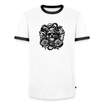 Crâne gothique et Roses Art graphique - T-shirt contrasté Homme - blanc/noir - Devant - AI Model Female 172 light (172cm) & AI Model Male 178 dark (178cm)
