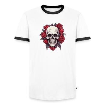 Totenkopf und Rosen Gothic Blumenkunst - Männer Kontrast-T-Shirt - Weiß/Schwarz - Vorne - AI Model Female 172 light (172cm) & AI Model Male 178 dark (178cm)