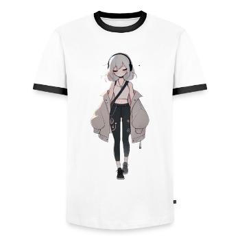 Anime Girl in stylischer Streetwear - Männer Kontrast-T-Shirt - Weiß/Schwarz - Vorne - AI Model Female 172 light (172cm) & AI Model Male 178 dark (178cm)