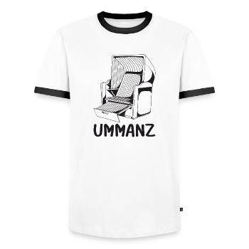 UMMANZ BEACH CHAIR - Men's Ringer Shirt - white/black - Front - AI Model Female 172 light (172cm) & AI Model Male 178 dark (178cm)