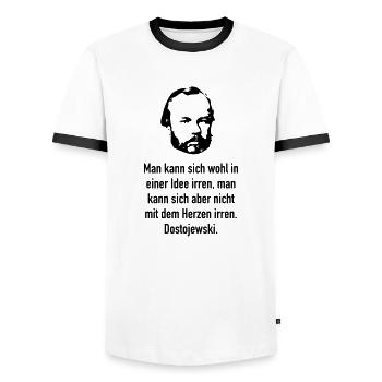 Dostojewski: Man kann sich wohl in einer Idee i.. - Männer Kontrast-T-Shirt - Weiß/Schwarz - Vorne - AI Model Female 172 light (172cm) & AI Model Male 178 dark (178cm)