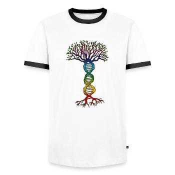 Chakra DNA Tree of Life. - Men's Ringer Shirt - white/black - Front - AI Model Female 172 light (172cm) & AI Model Male 178 dark (178cm)