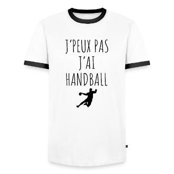 Handball Handballer Sport Sportif Athlète - T-shirt contrasté Homme - blanc/noir - Devant - AI Model Female 172 light (172cm) & AI Model Male 178 dark (178cm)