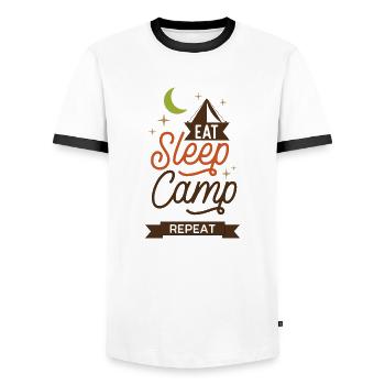 Eat Sleep Camp Repeat - Men's Ringer Shirt - white/black - Front - AI Model Female 172 light (172cm) & AI Model Male 178 dark (178cm)
