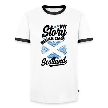Schottisches Schottland Schottische Flagge Zitat - Männer Kontrast-T-Shirt - Weiß/Schwarz - Vorne - AI Model Female 172 light (172cm) & AI Model Male 178 dark (178cm)