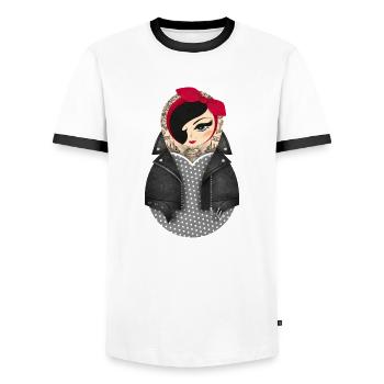 Matroschka Jayne - Männer Kontrast-T-Shirt - Weiß/Schwarz - Vorne - AI Model Female 172 light (172cm) & AI Model Male 178 dark (178cm)