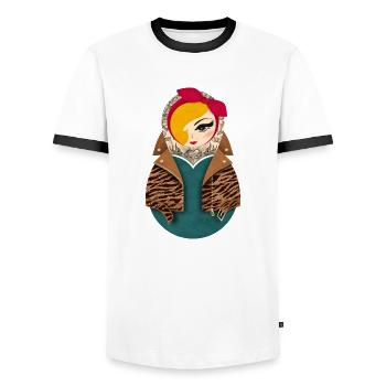 Matroschka Jayne - Männer Kontrast-T-Shirt - Weiß/Schwarz - Vorne - AI Model Female 172 light (172cm) & AI Model Male 178 dark (178cm)
