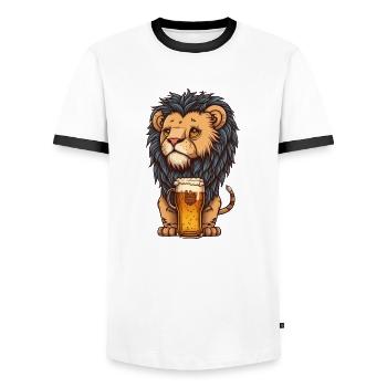 Lion mignon avec de la bière - T-shirt contrasté Homme - blanc/noir - Devant - AI Model Female 172 light (172cm) & AI Model Male 178 dark (178cm)