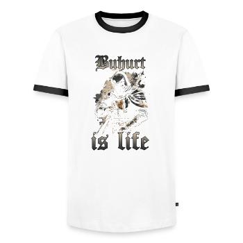Buhurt Hobby Ritter Outfit Buhurt Turnier Krieger - Männer Kontrast-T-Shirt - Weiß/Schwarz - Vorne - AI Model Female 172 light (172cm) & AI Model Male 178 dark (178cm)