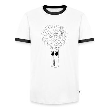 M. Brocolini ~ Kawaii Design | Original par. MMJ49 - T-shirt contrasté Homme - blanc/noir - Devant - AI Model Female 172 light (172cm) & AI Model Male 178 dark (178cm)