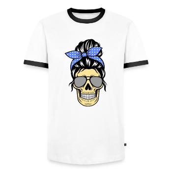 Skull - Femme avec des lunettes de soleil, rétro - T-shirt contrasté Homme - blanc/noir - Devant - AI Model Female 172 light (172cm) & AI Model Male 178 dark (178cm)