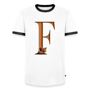 Letter f, Fox - Men's Ringer Shirt - white/black - Front - AI Model Female 172 light (172cm) & AI Model Male 178 dark (178cm)