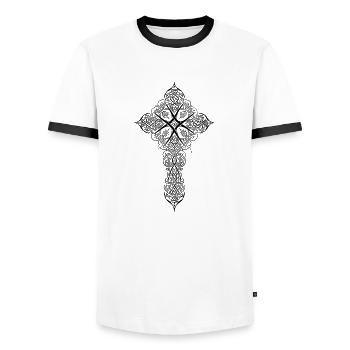 Mandala cross - Men's Ringer Shirt - white/black - Front - AI Model Female 172 light (172cm) & AI Model Male 178 dark (178cm)