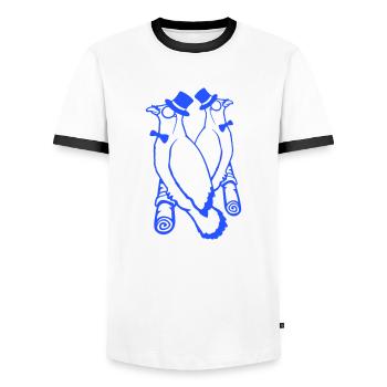 Sir Birds Team Hat Monocle Glasses 2 Rich Friends - Men's Ringer Shirt - white/black - Front - AI Model Female 172 light (172cm) & AI Model Male 178 dark (178cm)