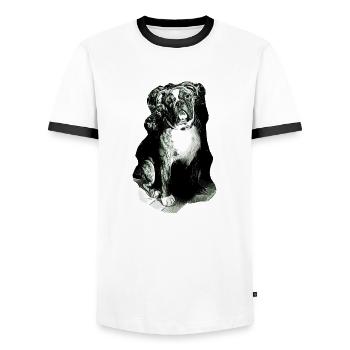 Bulldog02 - Men's Ringer Shirt - white/black - Front - AI Model Female 172 light (172cm) & AI Model Male 178 dark (178cm)