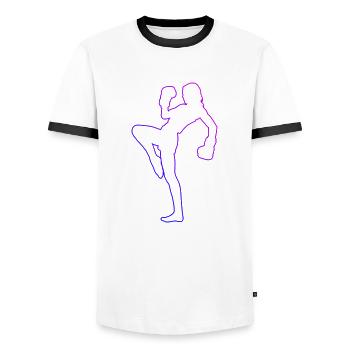 Boxe Kickbox Kickboxing Kickboxer Kickboxen - T-shirt contrasté Homme - blanc/noir - Devant - AI Model Female 172 light (172cm) & AI Model Male 178 dark (178cm)