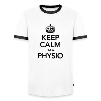 Keep Calm I´m A Physio - Men's Ringer Shirt - white/black - Front - AI Model Female 172 light (172cm) & AI Model Male 178 dark (178cm)
