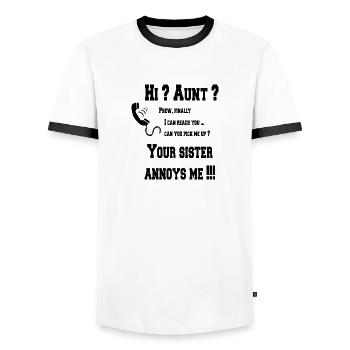Salut tante? ta sœur m'ennuie! - T-shirt contrasté Homme - blanc/noir - Devant - AI Model Female 172 light (172cm) & AI Model Male 178 dark (178cm)