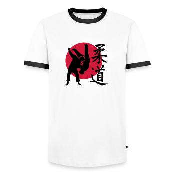 Judo - T-shirt contrasté Homme - blanc/noir - Devant - AI Model Female 172 light (172cm) & AI Model Male 178 dark (178cm)