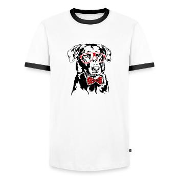 BEAUCERON Glasses Fly Dogs Dog Wilsigns - Men's Ringer Shirt - white/black - Front - AI Model Female 172 light (172cm) & AI Model Male 178 dark (178cm)