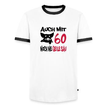 geile_sau_60 - T-shirt contrasté Homme - blanc/noir - Devant - AI Model Female 172 light (172cm) & AI Model Male 178 dark (178cm)