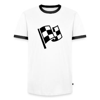 Flag Race Car Destination Motorcycle - Men's Ringer Shirt - white/black - Front - AI Model Female 172 light (172cm) & AI Model Male 178 dark (178cm)