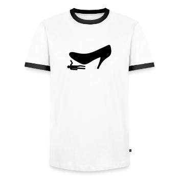 Shoe stepping on man - T-shirt contrasté Homme - blanc/noir - Devant - AI Model Female 172 light (172cm) & AI Model Male 178 dark (178cm)
