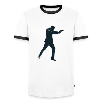 secret agent - Men's Ringer Shirt - white/black - Front - AI Model Female 172 light (172cm) & AI Model Male 178 dark (178cm)