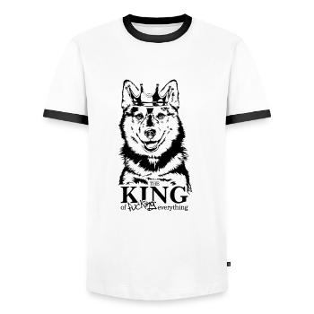 Pomsky King Dog Saying Dogs Dog - Men's Ringer Shirt - white/black - Front - AI Model Female 172 light (172cm) & AI Model Male 178 dark (178cm)