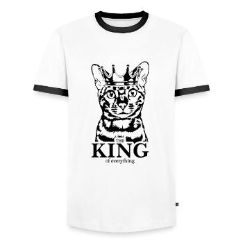 Chat du Bengale Roi de tout Chat Dire Chat - T-shirt contrasté Homme - blanc/noir - Devant - AI Model Female 172 light (172cm) & AI Model Male 178 dark (178cm)