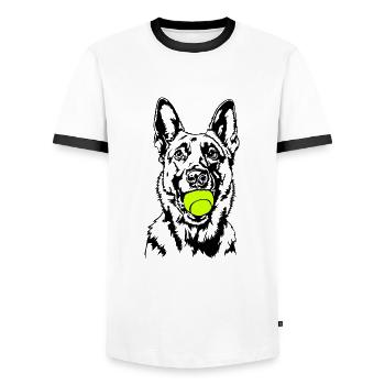 Malinois Ball Ball Junkie Dogs Wilsigns - Men's Ringer Shirt - white/black - Front - AI Model Female 172 light (172cm) & AI Model Male 178 dark (178cm)