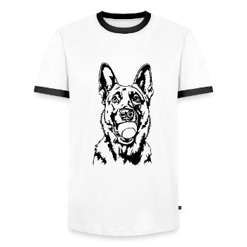 Malinois Ball Ball Junkie Dogs Wilsigns - Men's Ringer Shirt - white/black - Front - AI Model Female 172 light (172cm) & AI Model Male 178 dark (178cm)