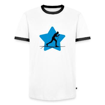 Ski de fond / Skieur / Skieuse / Neige / Skier - T-shirt contrasté Homme - blanc/noir - Devant - AI Model Female 172 light (172cm) & AI Model Male 178 dark (178cm)