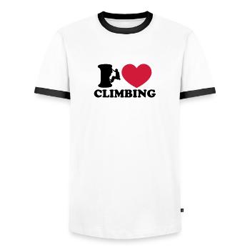 Climbing, I Love Heart, Sports, Rock, Extreme - Men's Ringer Shirt - white/black - Front - AI Model Female 172 light (172cm) & AI Model Male 178 dark (178cm)
