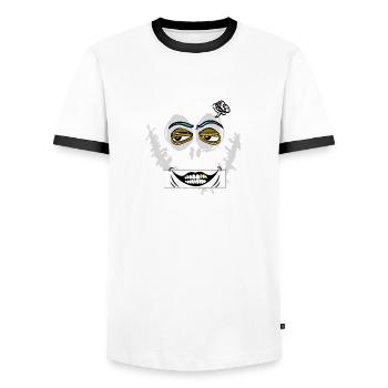 face,comic,halloween, monster, joker - Men's Ringer Shirt - white/black - Front - AI Model Female 172 light (172cm) & AI Model Male 178 dark (178cm)