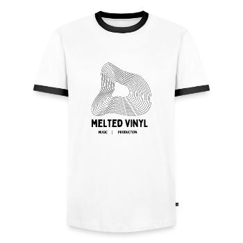 melted vinyl - music production - Männer Kontrast-T-Shirt - Weiß/Schwarz - Vorne - AI Model Female 172 light (172cm) & AI Model Male 178 dark (178cm)