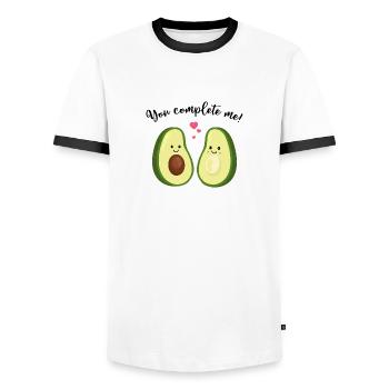 You complete me! Avocado - Liebe - Valentinstag - Männer Kontrast-T-Shirt - Weiß/Schwarz - Vorne - AI Model Female 172 light (172cm) & AI Model Male 178 dark (178cm)