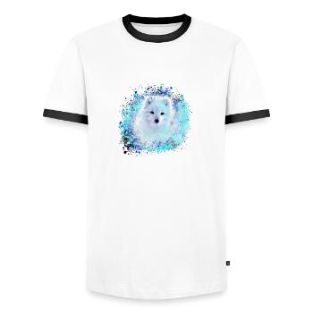 blue , polar fox, fox, white , watercolor , painting - Men's Ringer Shirt - white/black - Front - AI Model Female 172 light (172cm) & AI Model Male 178 dark (178cm)