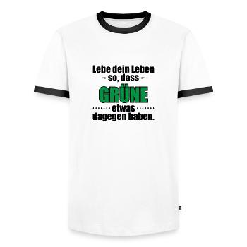 Lebe dein Leben so, dass Grüne etwas dagegen haben - Männer Kontrast-T-Shirt - Weiß/Schwarz - Vorne - AI Model Female 172 light (172cm) & AI Model Male 178 dark (178cm)