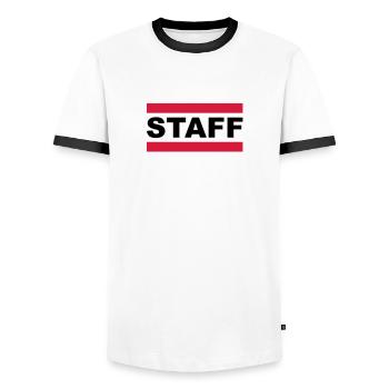 staff - Men's Ringer Shirt - white/black - Front - AI Model Female 172 light (172cm) & AI Model Male 178 dark (178cm)