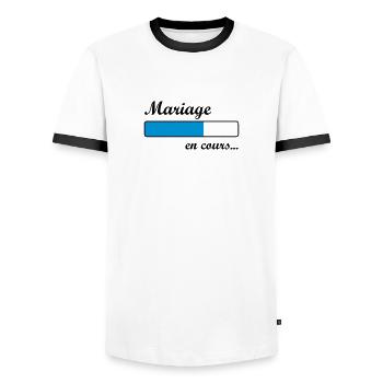 Mariage en cours ... - T-shirt contrasté Homme - blanc/noir - Devant - AI Model Female 172 light (172cm) & AI Model Male 178 dark (178cm)