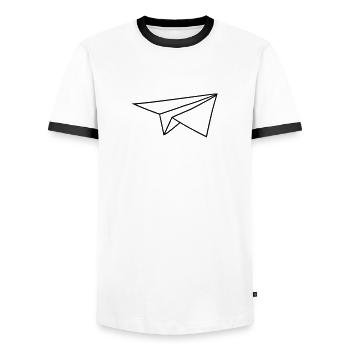 paper flier folded toy airplane fly pilot machine - Men's Ringer Shirt - white/black - Front - AI Model Female 172 light (172cm) & AI Model Male 178 dark (178cm)