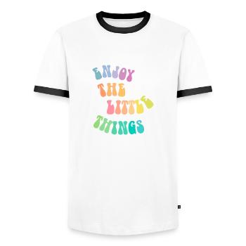 Enjoy the little things - Gift idea - Gift - Men's Ringer Shirt - white/black - Front - AI Model Female 172 light (172cm) & AI Model Male 178 dark (178cm)