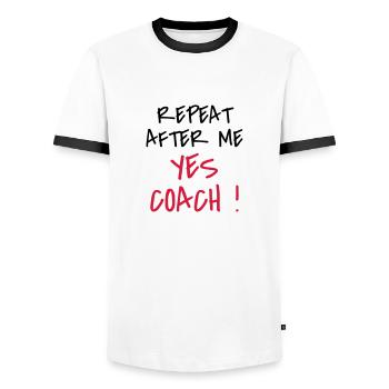 Coach Coaching Trainer Sport Entraineur Team - Men's Ringer Shirt - white/black - Front - AI Model Female 172 light (172cm) & AI Model Male 178 dark (178cm)