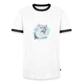 snow leopard, cat, leopard, graffiti, white, wildcat - Men's Ringer Shirt - white/black - Front - AI Model Female 172 light (172cm) & AI Model Male 178 dark (178cm)