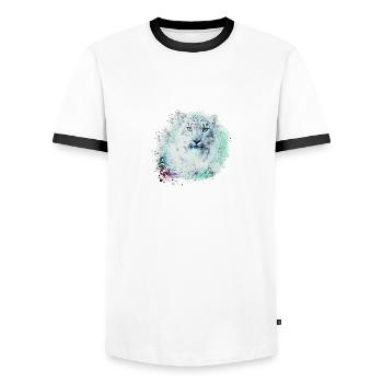 snow leopard,cat,leopard,green,wildcat - Men's Ringer Shirt - white/black - Front - AI Model Female 172 light (172cm) & AI Model Male 178 dark (178cm)